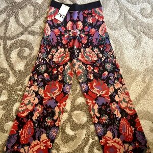 ZARA Knit Floral Wide Leg Pants